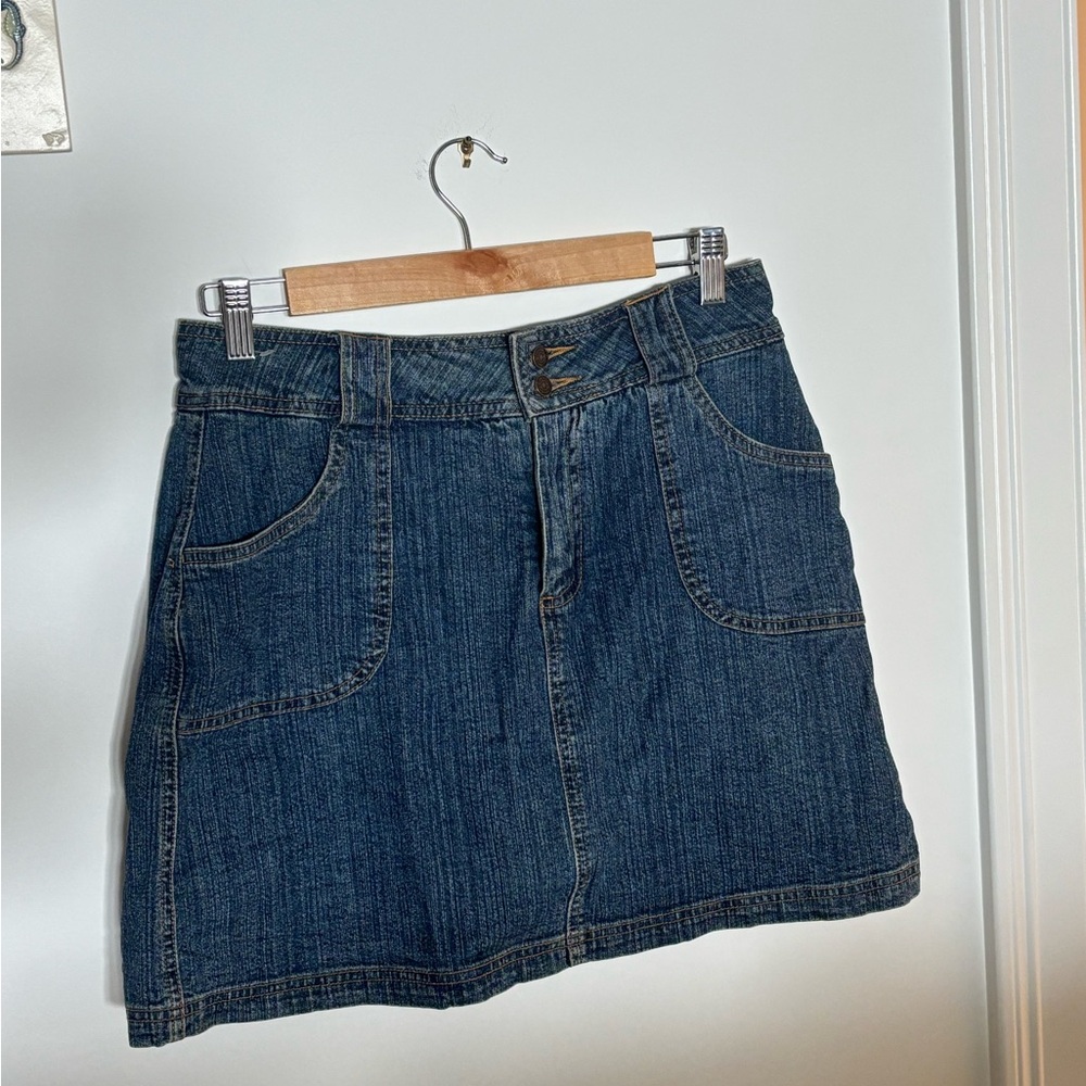 St. John's Bay Blue and Gold A-Line Mini Skirt
